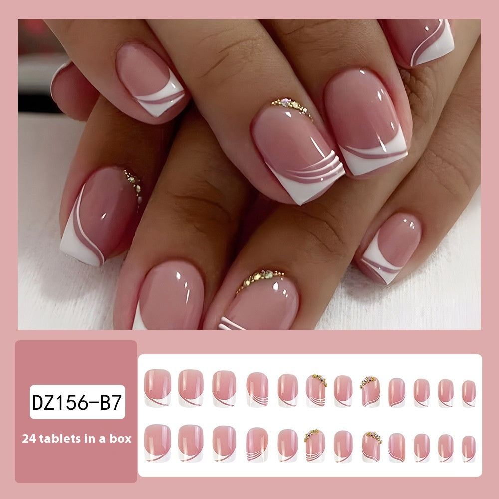 Simple French Wear Nail Short Pure Desire Pile Rhinestone