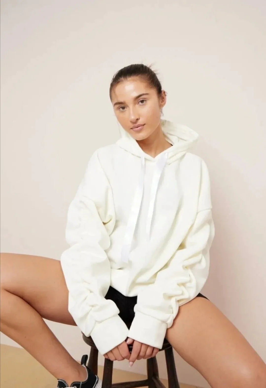 Dame Sweatshirt Med Lanternærmer Løs Hætte