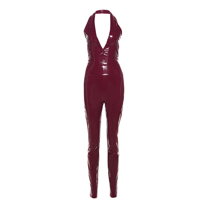 Halterneck Backless Camisole And High-Waisted Zipper Pants Set