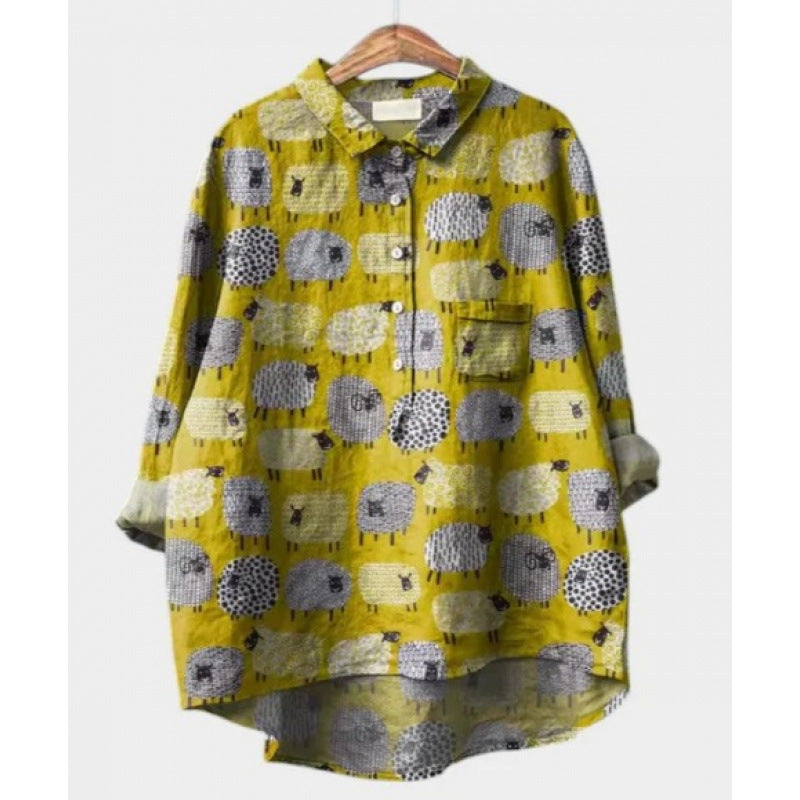 Women's Summer Loose Casual Graffiti Printing Long Sleeve Shirt