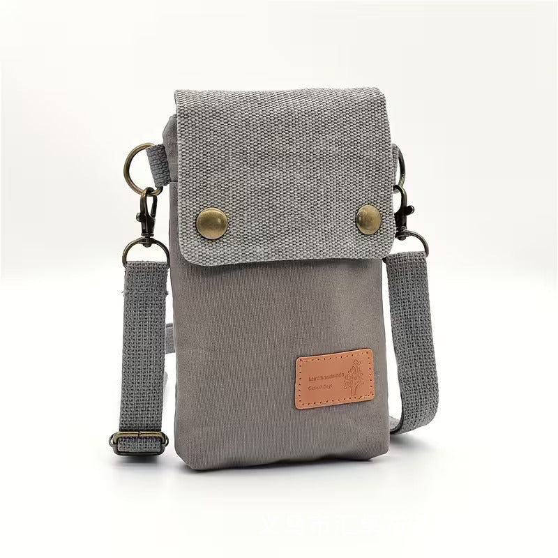 Solid-color Three-layer Crossbody Phone Bag Made Of Canvas
