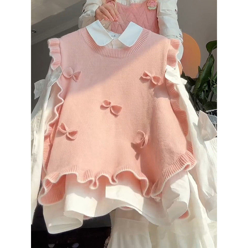 Gentle Three-dimensional Flower Round Neck Knitted Women