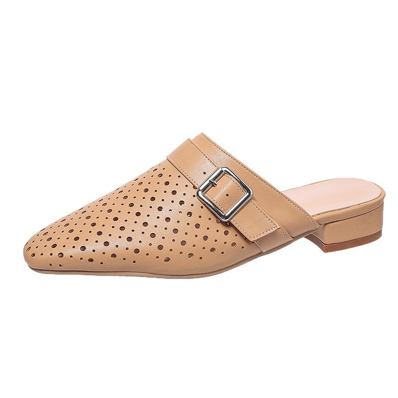 Closed-toe, Back-strap, Buckle-fastened Flat Womens Slippers