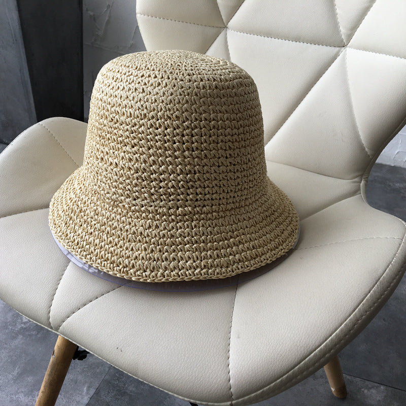 Women's Straw Hat Foldable Rolled Edge Small Brim Sunshade