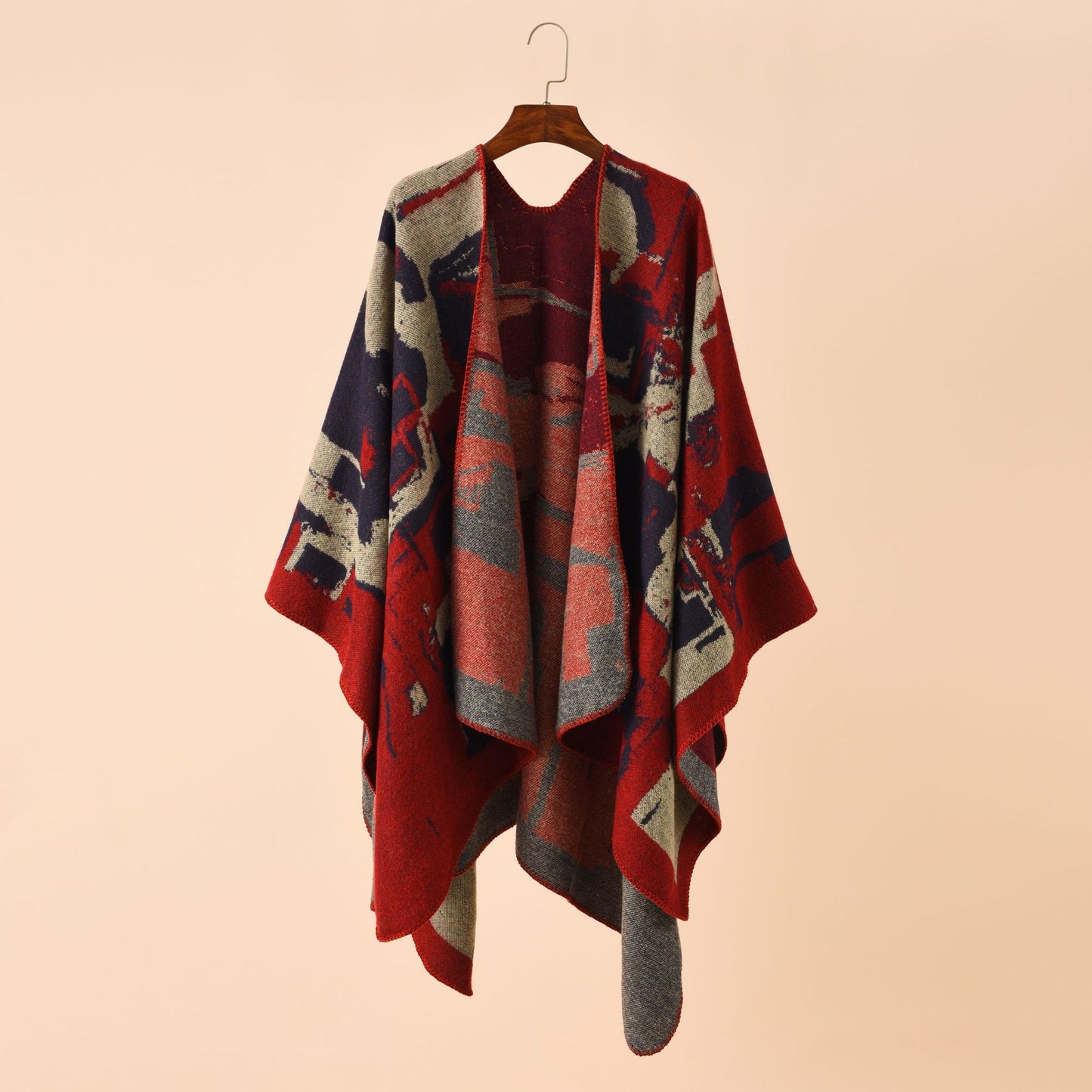 Irregular Geometric Check Pattern Imitation Cashmere Big Shawl