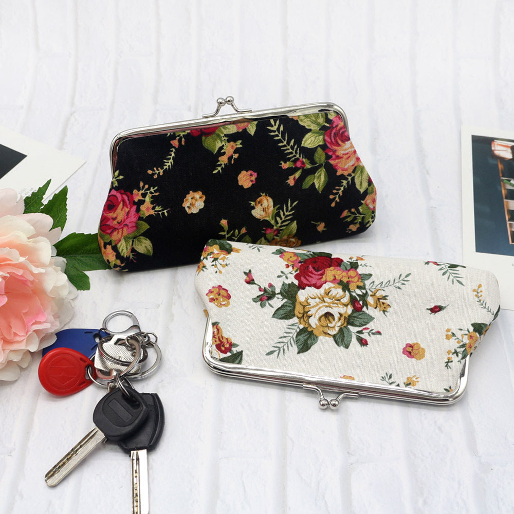Women's Fabric Wallet Long Rose Canvas Coin Purse