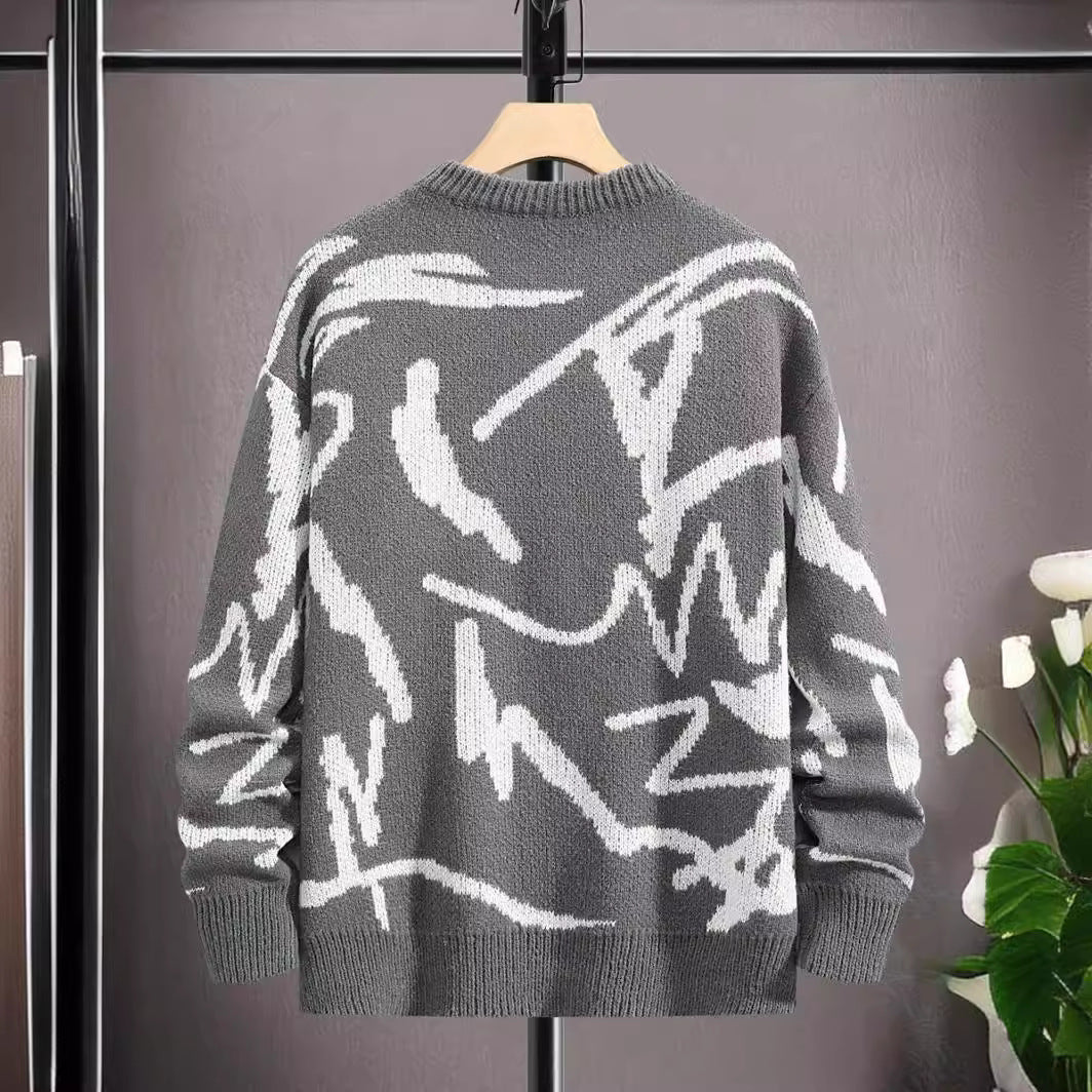 Men's Autumn And Winter Loose Round Neck Knitted Long-sleeved Jacket