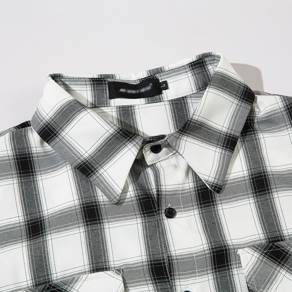 Color Matching Plaid Long Sleeve Shirt Men's Autumn