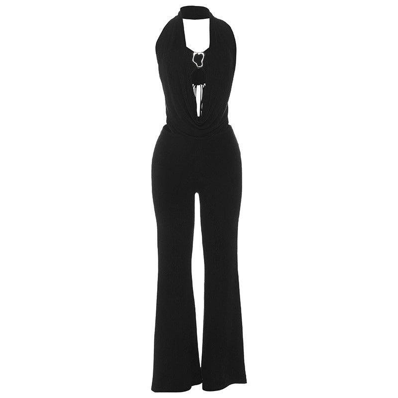 New Autumn Off-the-Shoulder Halter Deep V-Neck Backless Jumpsuit