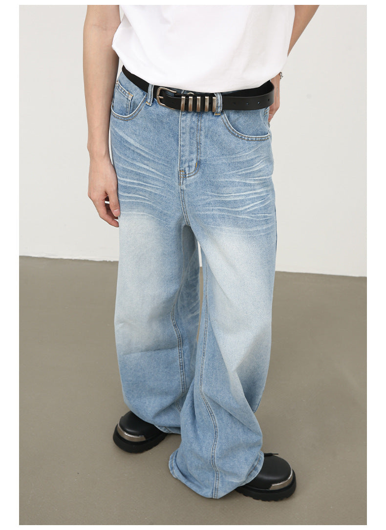 Men's American-style Creases Worn Looking Washed-out Straight Jeans