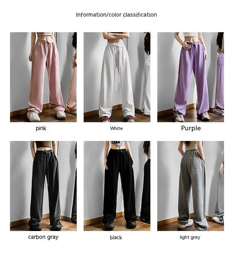 Sports Pants Female High Waist Drawstring Sweatpants Slim Casual Wide Leg Dancing Long