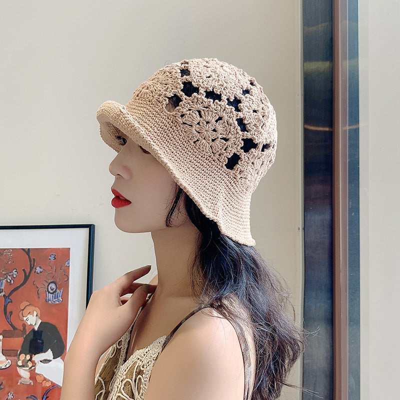 Summer Sun Protection Retro Handmade Knitted Hat Women