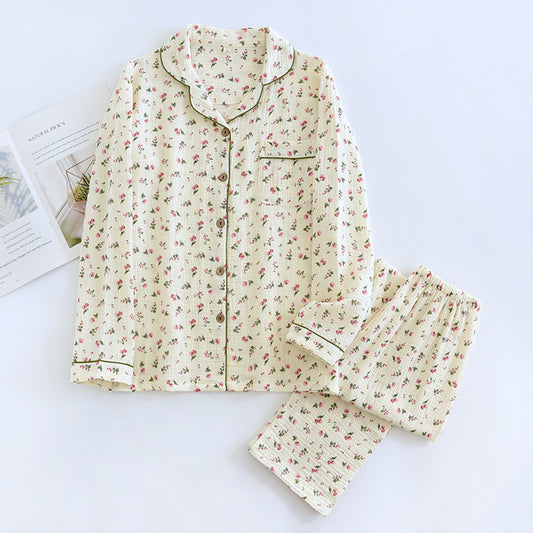 Women's Double-layer Gauze Cardigan Pajamas Suit