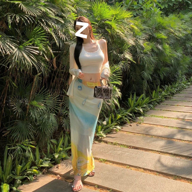 High Waist Design Sense Niche Artistic Sense Long New Style Printed Skirt For Women