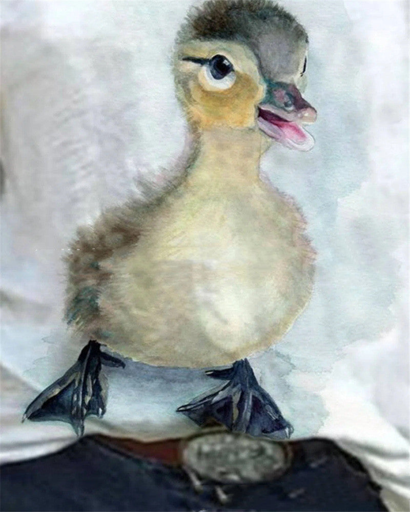 Women's New Duck Print Casual V-Neck Pullover Short Sleeve T-Shirt