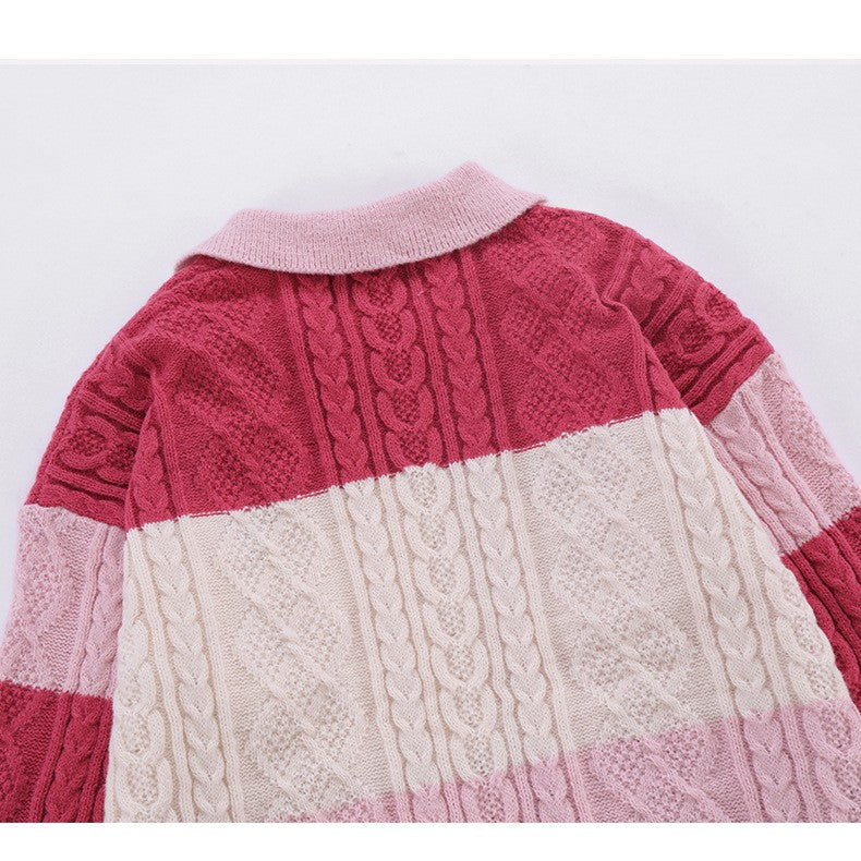 Løs Rød Vintage Strikket Cardigan Til Mænd Og Kvinder