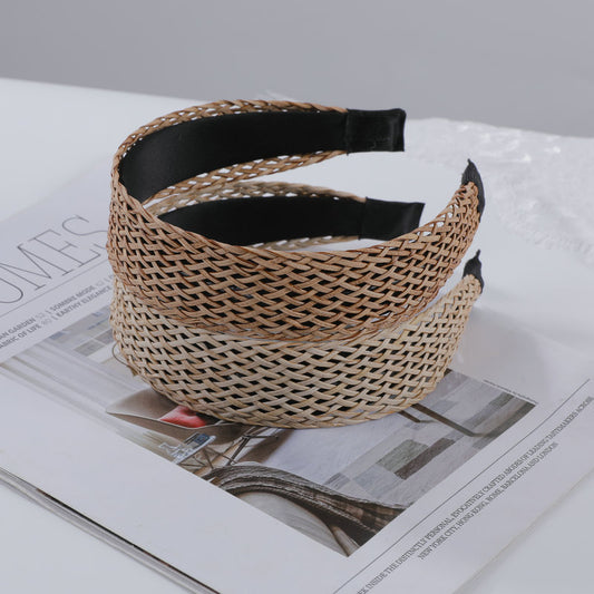 Bamboo Woven Wide Brim Hair Band Bohemian Straw Woven Head