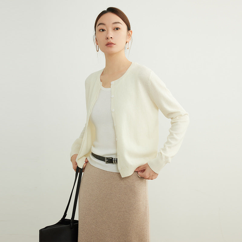 Spring Round Neck Knitted Cardigan Women's Thin Long Sleeve Sweater Coat