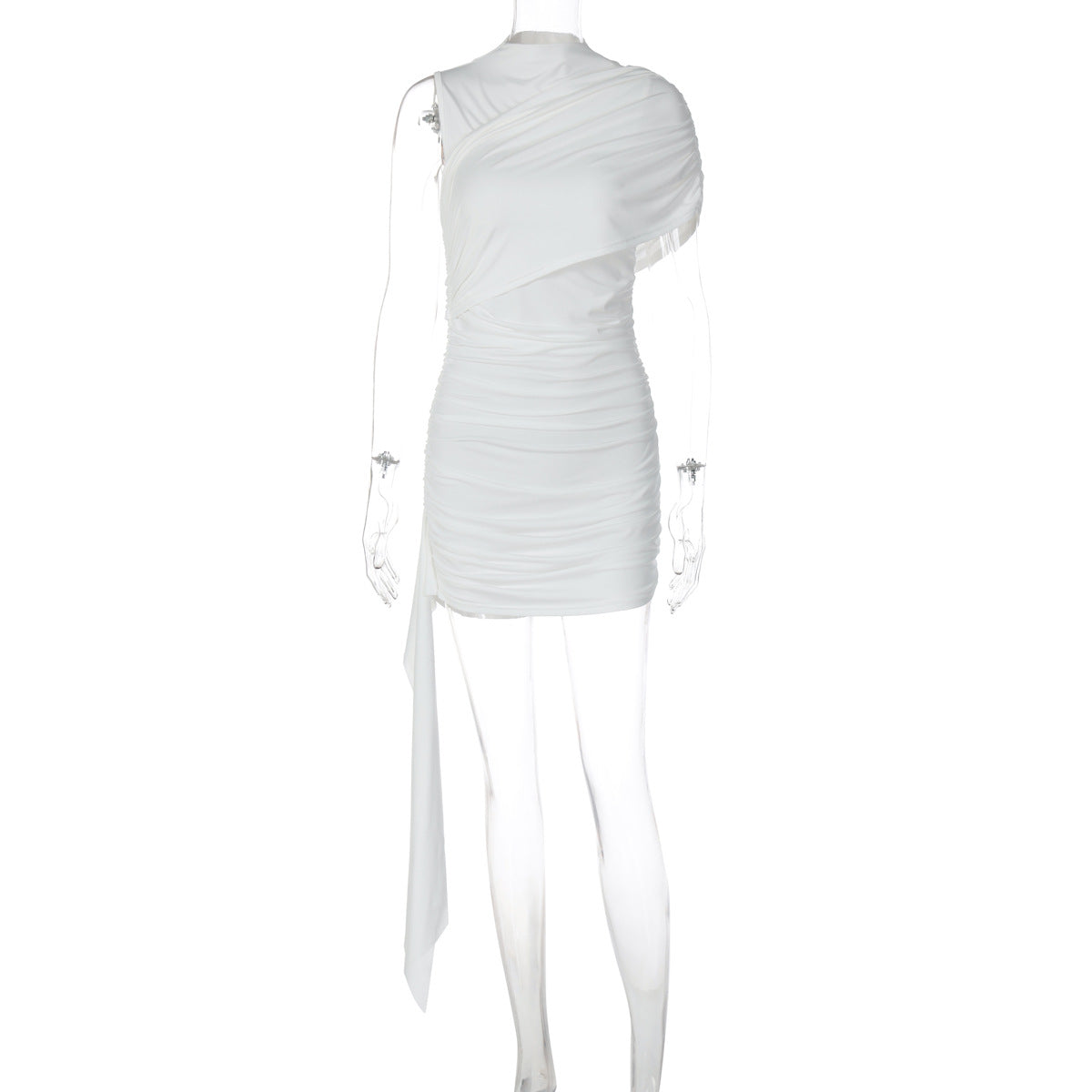 Pleated Puff Sleeve Patchwork Ribbon Dress