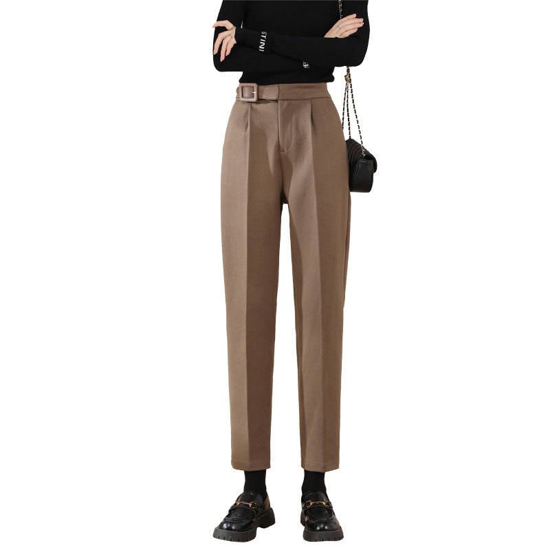 Woolen Trousers Straight Loose High Waist Slim