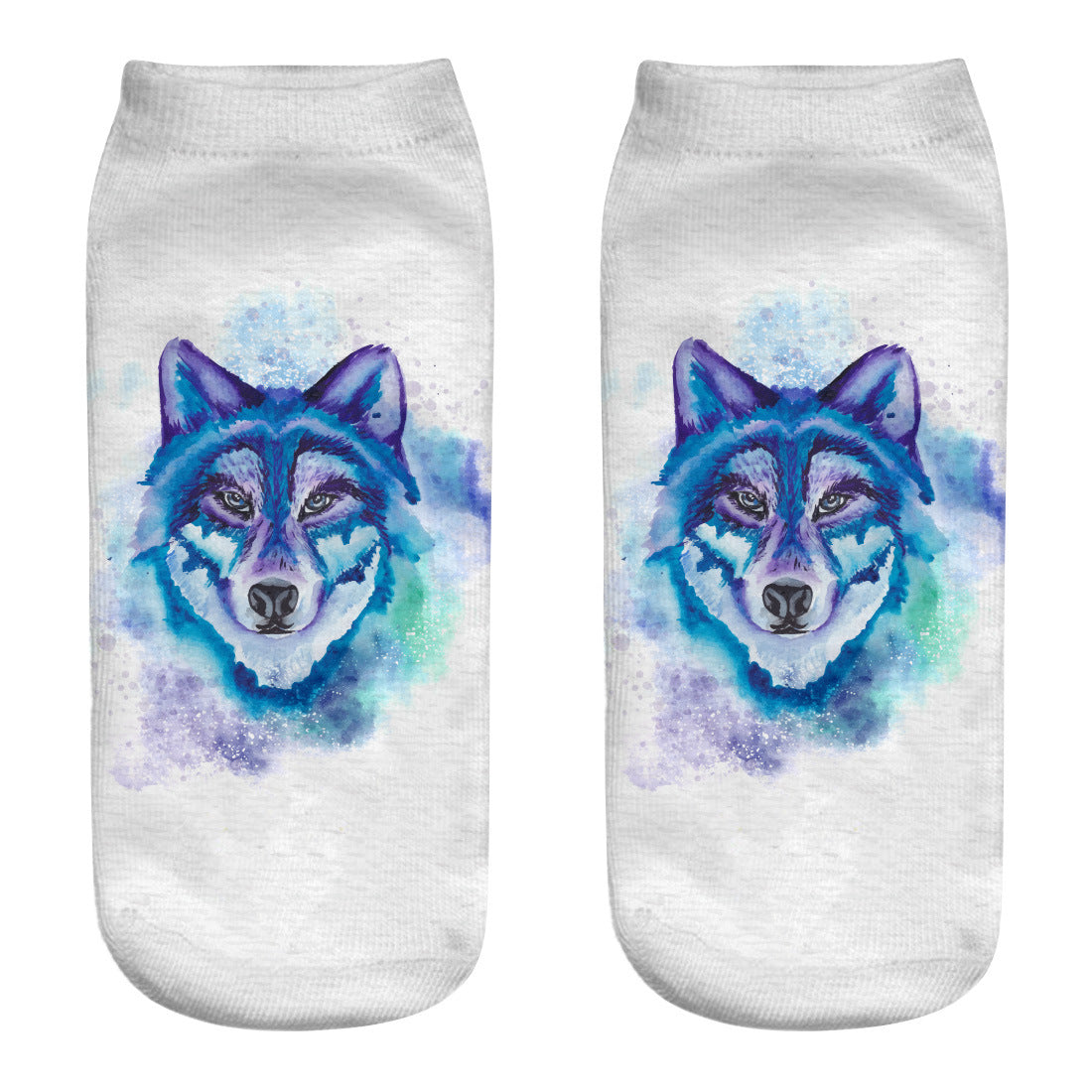 Printed Women's Socks Wolf Head 3D Printing Short Socks Creative Intention