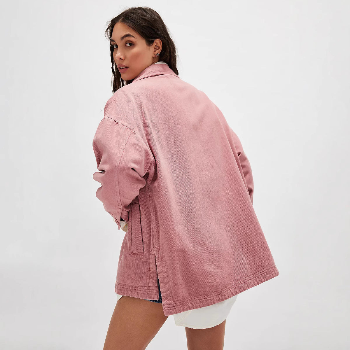 Casual Versatile Pocket Side Slit Denim Women's Coat
