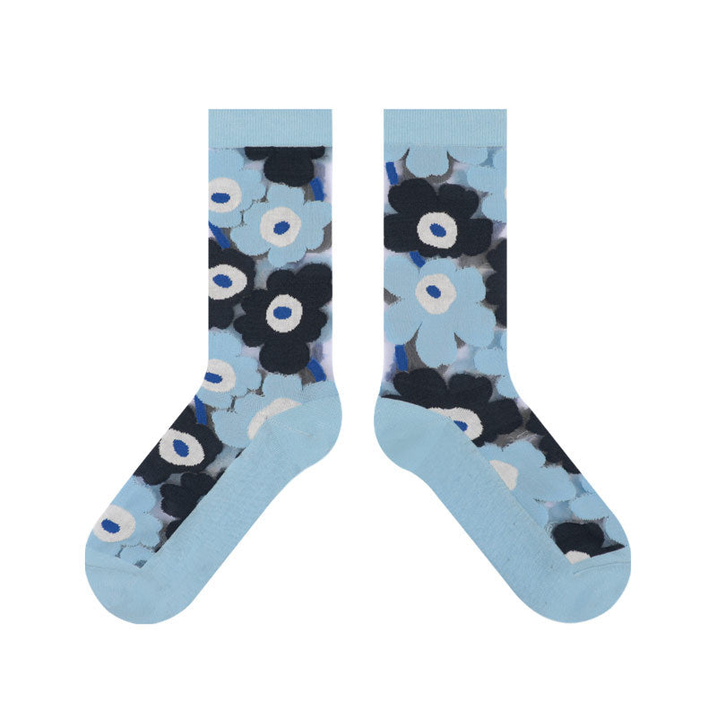 Transparent Silk Stockings, Breathable Big Flower Socks, Women's Tube Socks, Korean Version