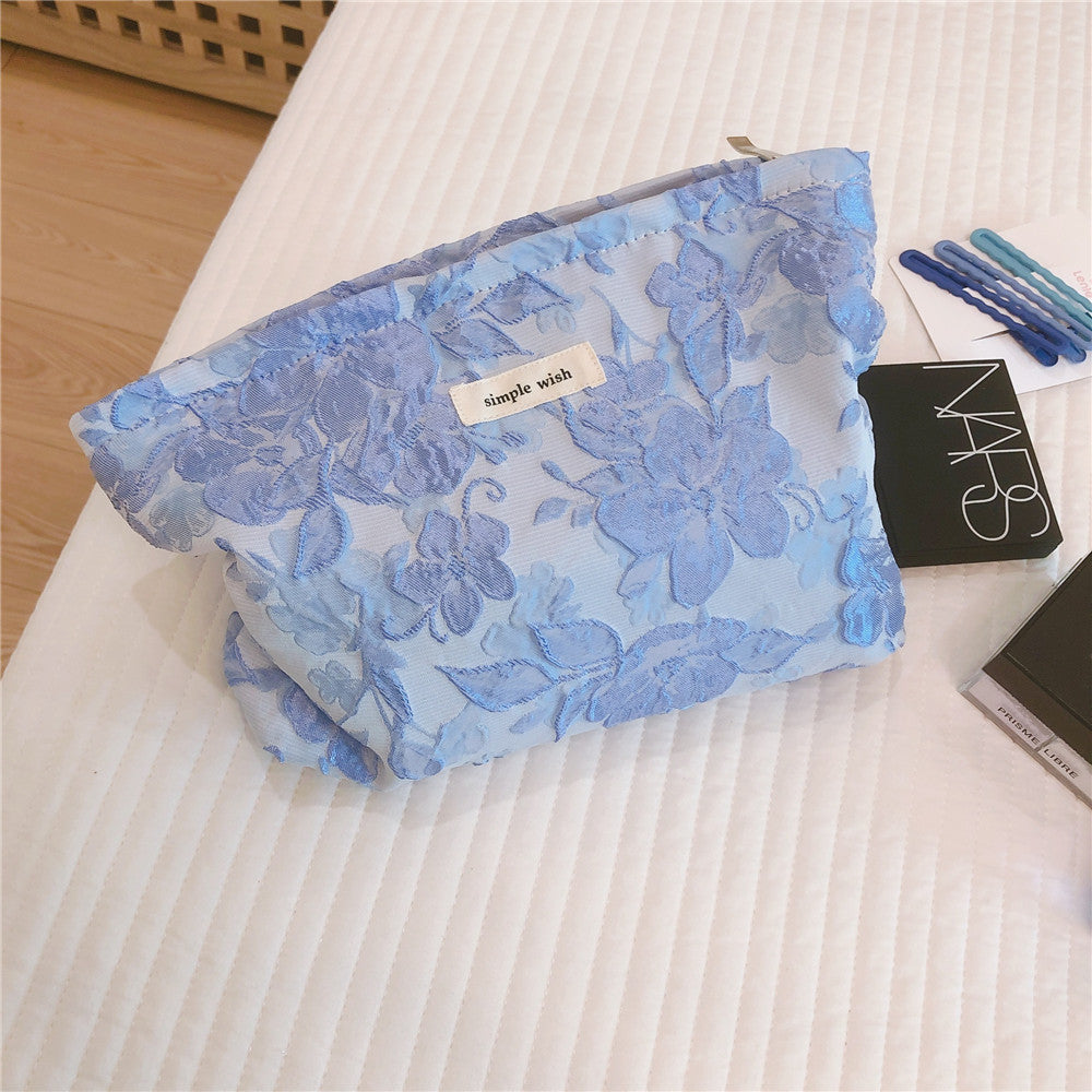 Elegant Artistic Large Flower Relief Cosmetic Bag