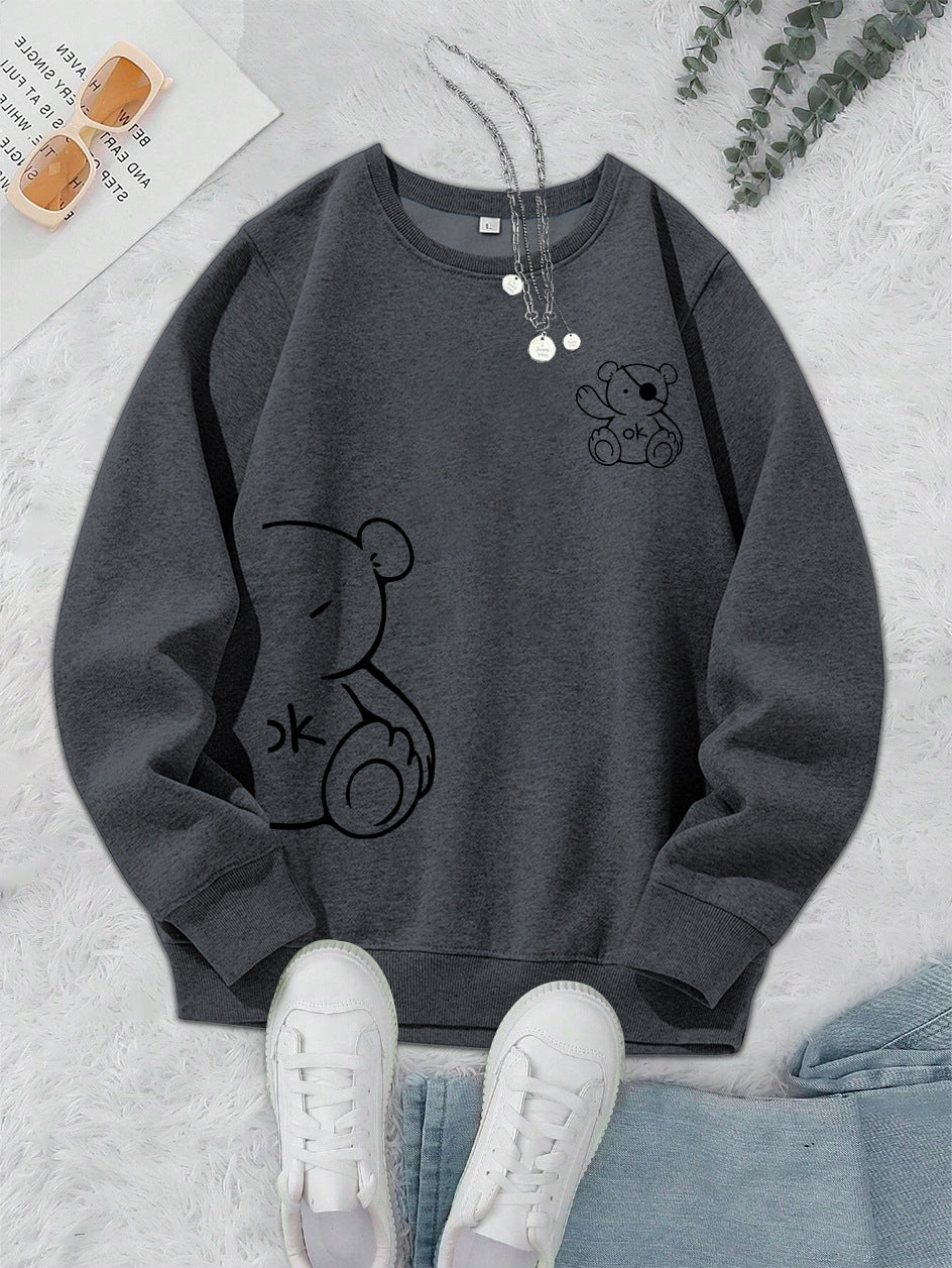 Kawaii OK Teddybjørn Tryk Sweatshirts Til Kvinder Klassisk