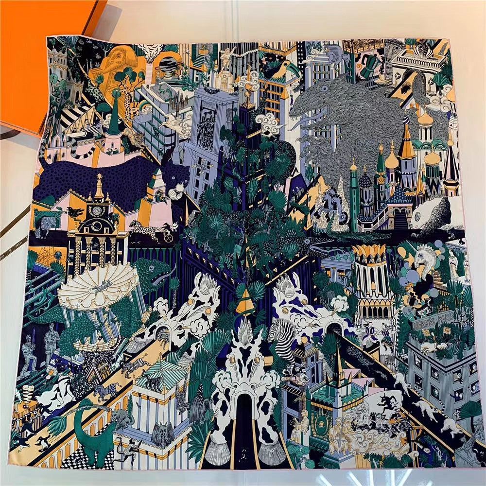 Handmade Hemming Twill Silk Printed Shawl