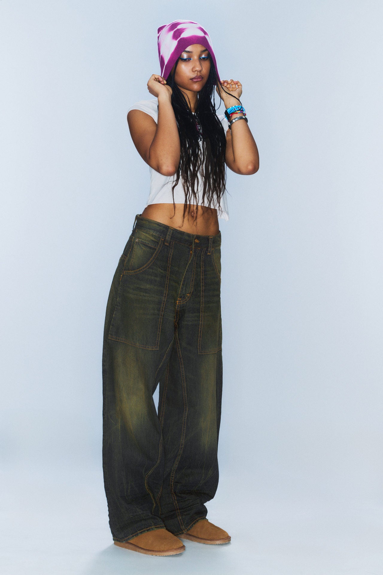 Womens Retro Washed Distressed Scimitar Jeans