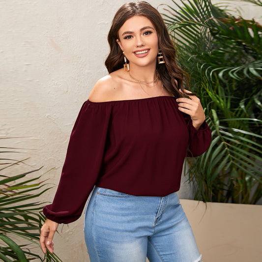 Large Size Women's European And American Solid Color Loose Collar T-shirt