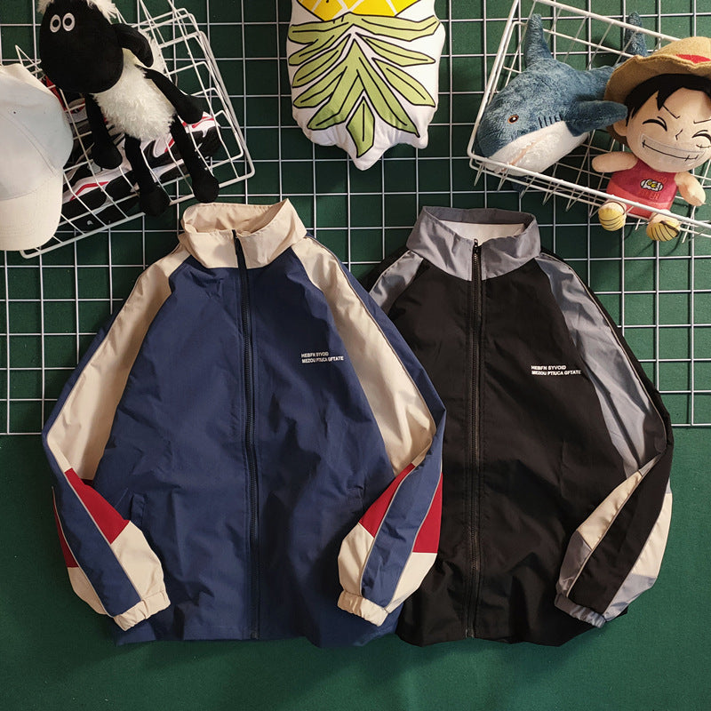 Retro Color Contrast Patchwork Baseball Jacket