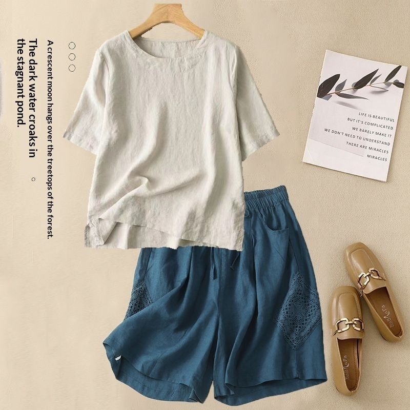 Loose Casual Elastic-waist Shorts Fashion Set