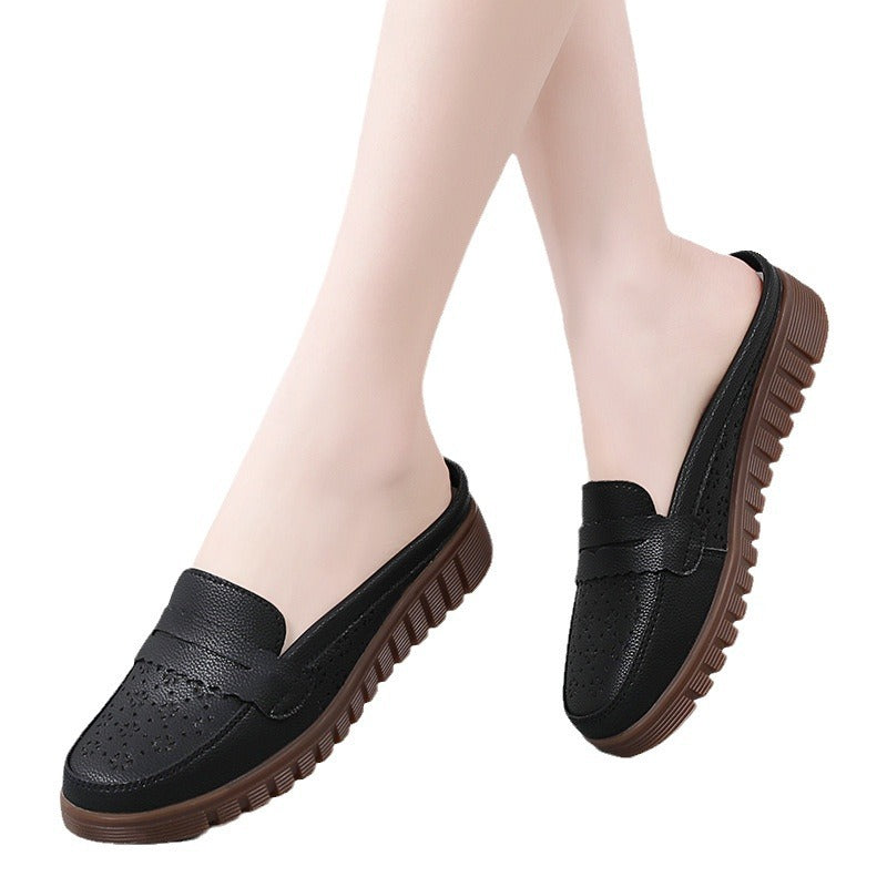 Women's Outer Wear Beef Tendon Flat Middle-aged And Elderly Retro Mom Shoes