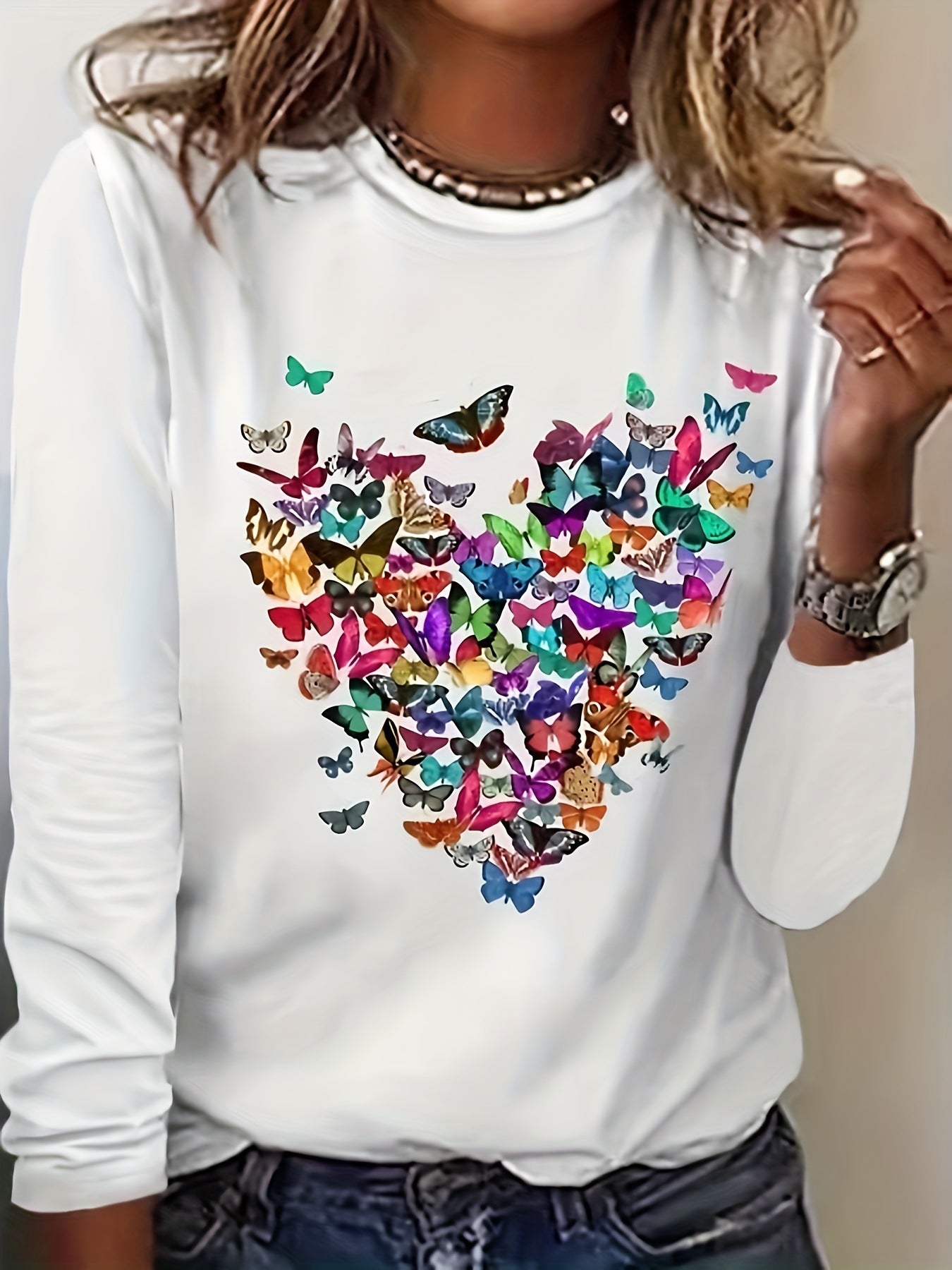 3D Digital print Floral Crew neck Long sleeve Pullover
