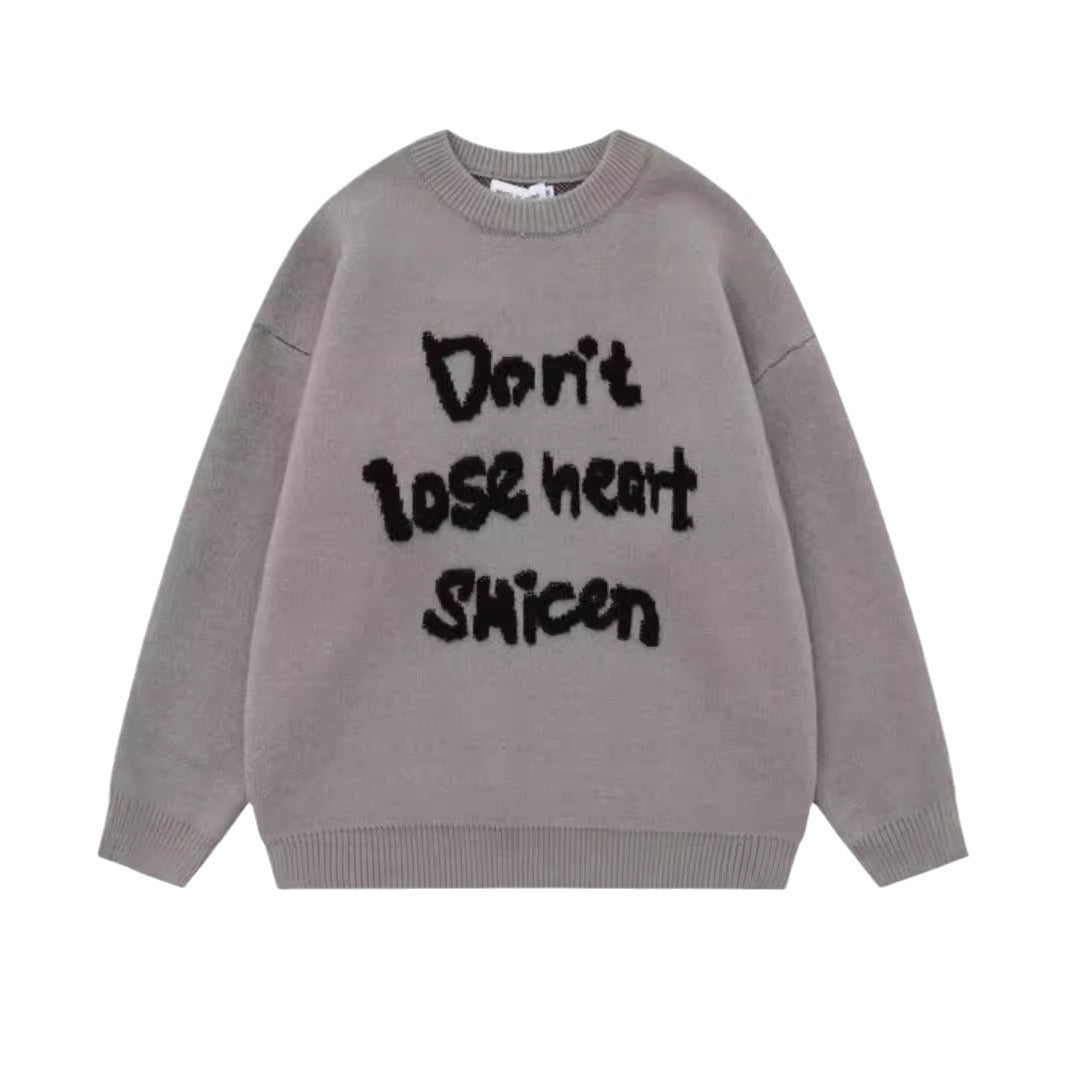American Retro Design Letter Jacquard Round Neck Sweater For Men And Women