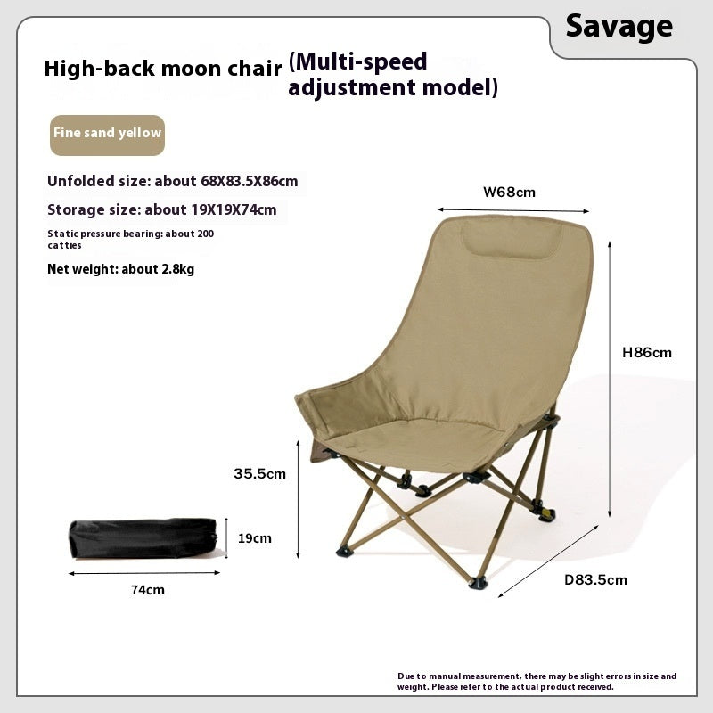 High Back Moon Chair Folding Carbon Steel Chair Outdoor Camping Fishing Adjustable Heightened Backrest