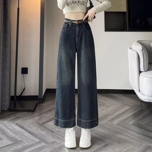 Retro cropped denimjeans med lige ben og afslappet pasform til kvinder