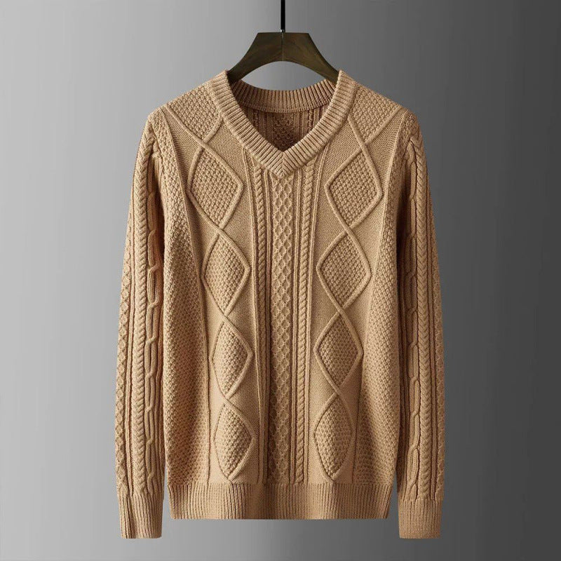 Warm Thick Line Bottoming Pullover Long Sleeved Sweetheart Neck Sweater