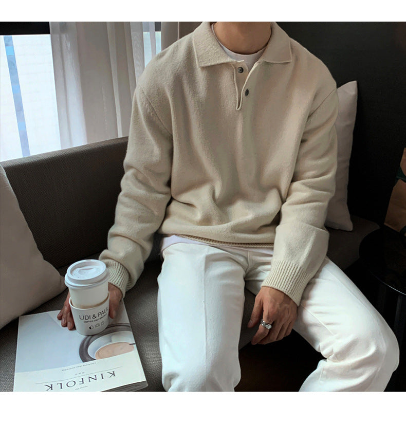 Men's Lapel Loose Korean Style Bottoming Sweater Top