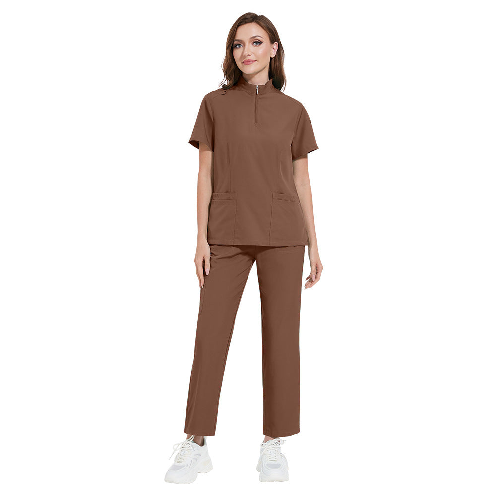 Solid-color Stand-up Collar ICU Nurse Pants