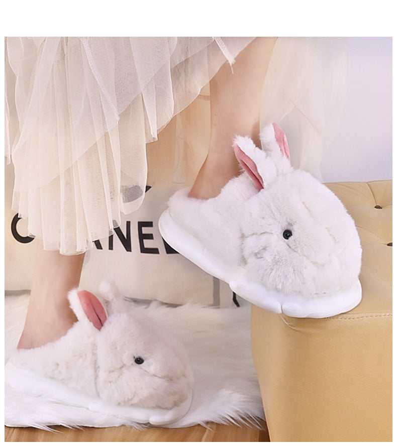 Fashionable Thick Bottom Baotou Tuo Cute Cartoon Rabbit Fur Slippers Female