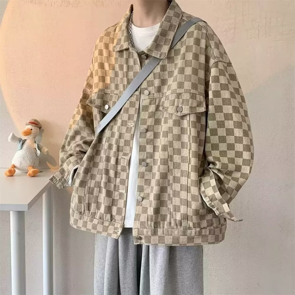 Retro American Style Chessboard Plaid Coat For Men