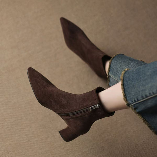 Suede Ankle Boots With Mid Heel
