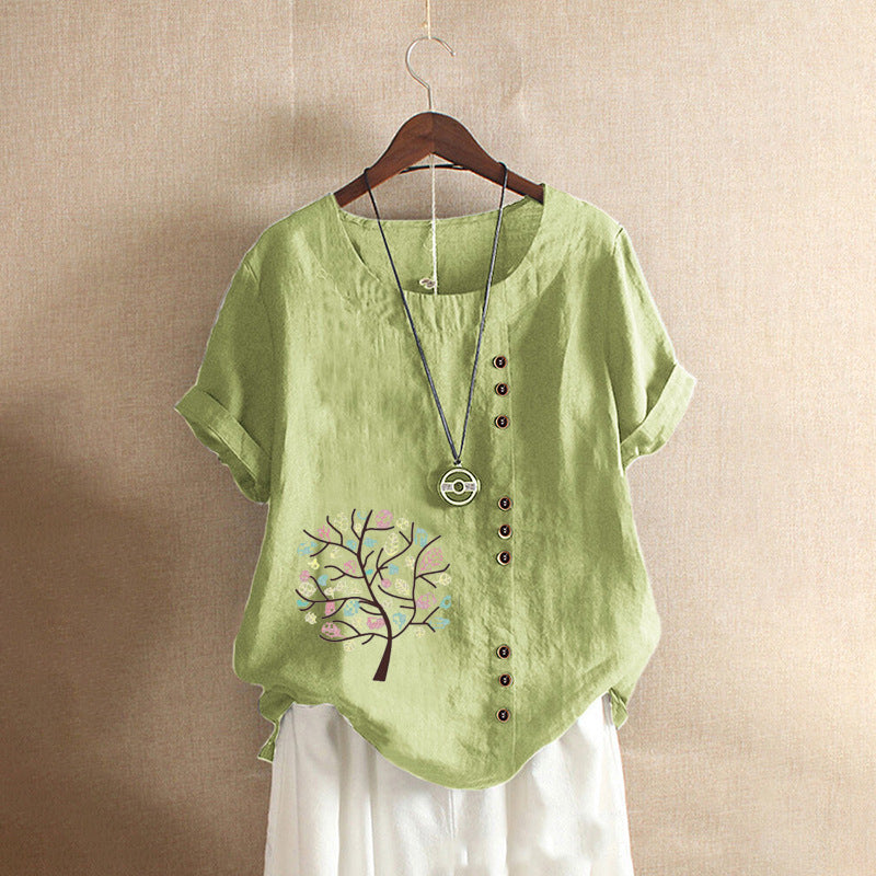 Women's Retro Plus Size Casual Loose Cotton-linen Shirt