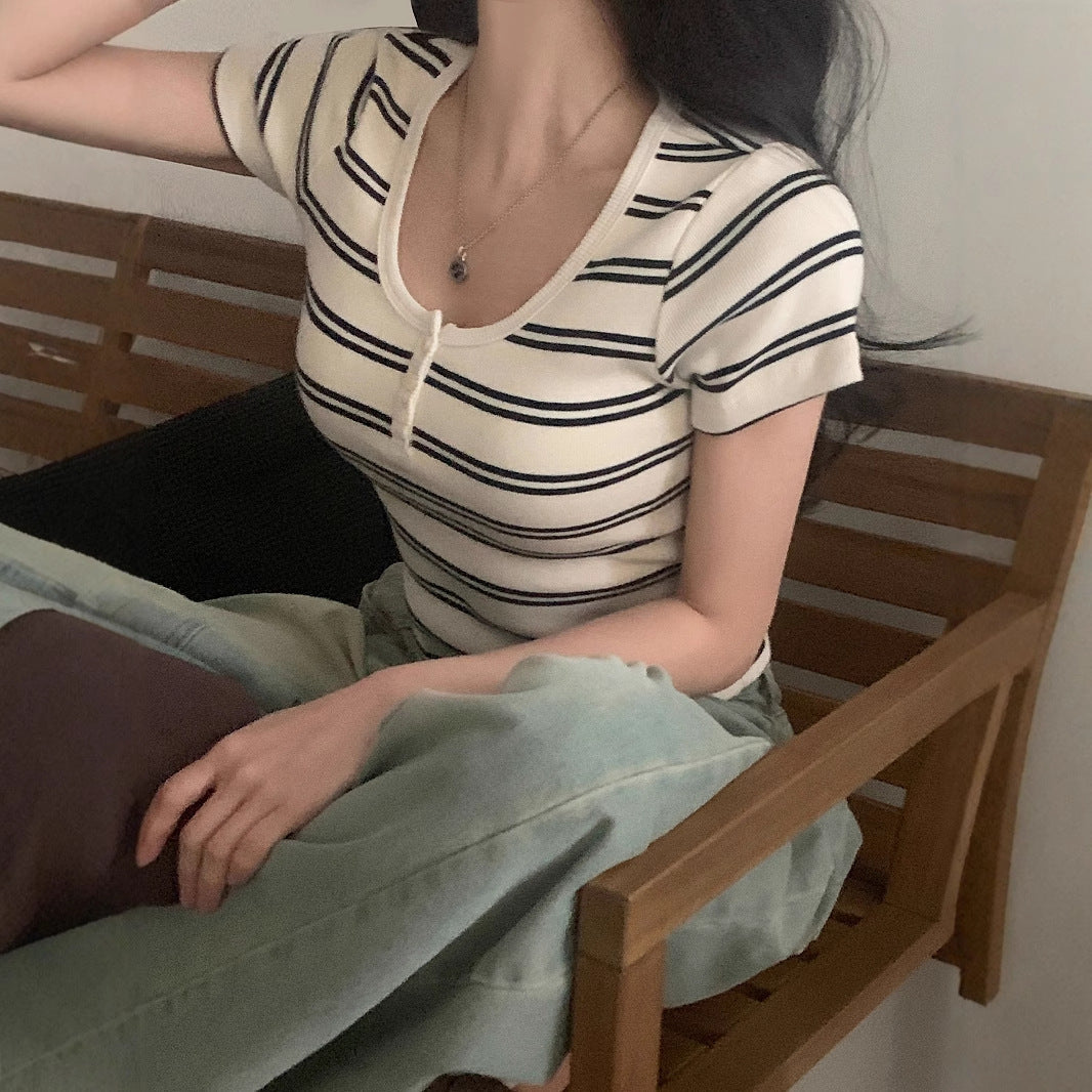Korean Simple Casual Elegant Slimming Hot Girl Top