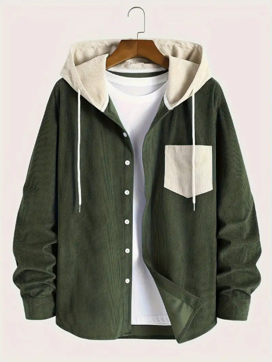 Striped Cardigan Shirt Men's Button Corduroy Jacket