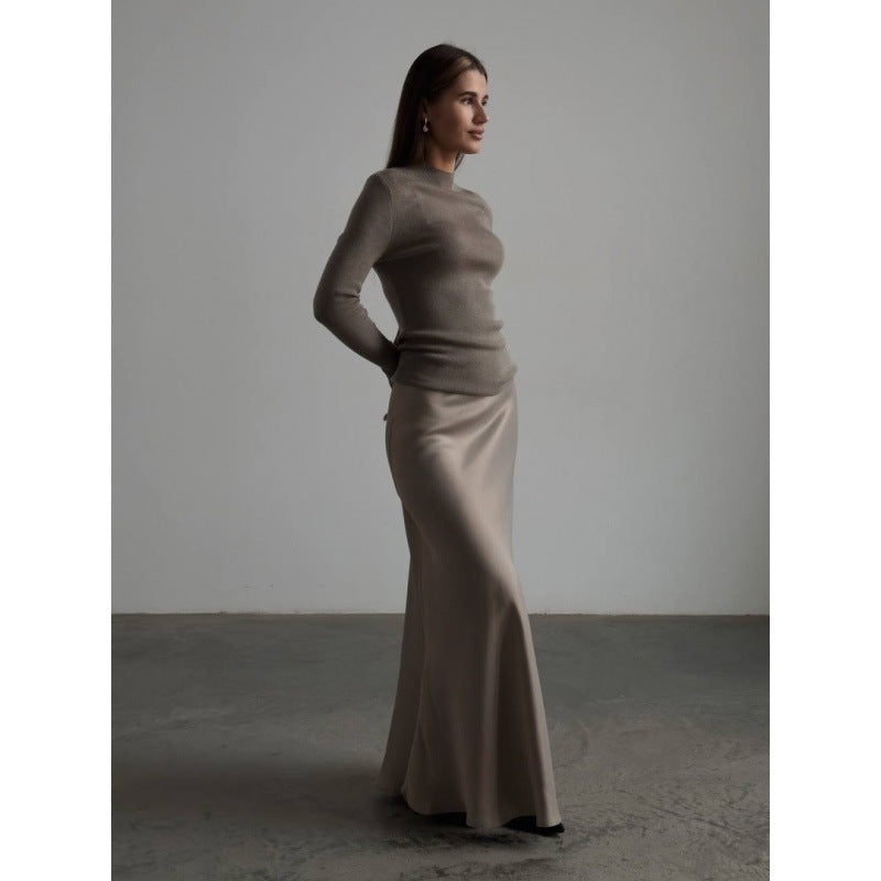 Satin High Waist Sheath Mopping Fishtail Skirt