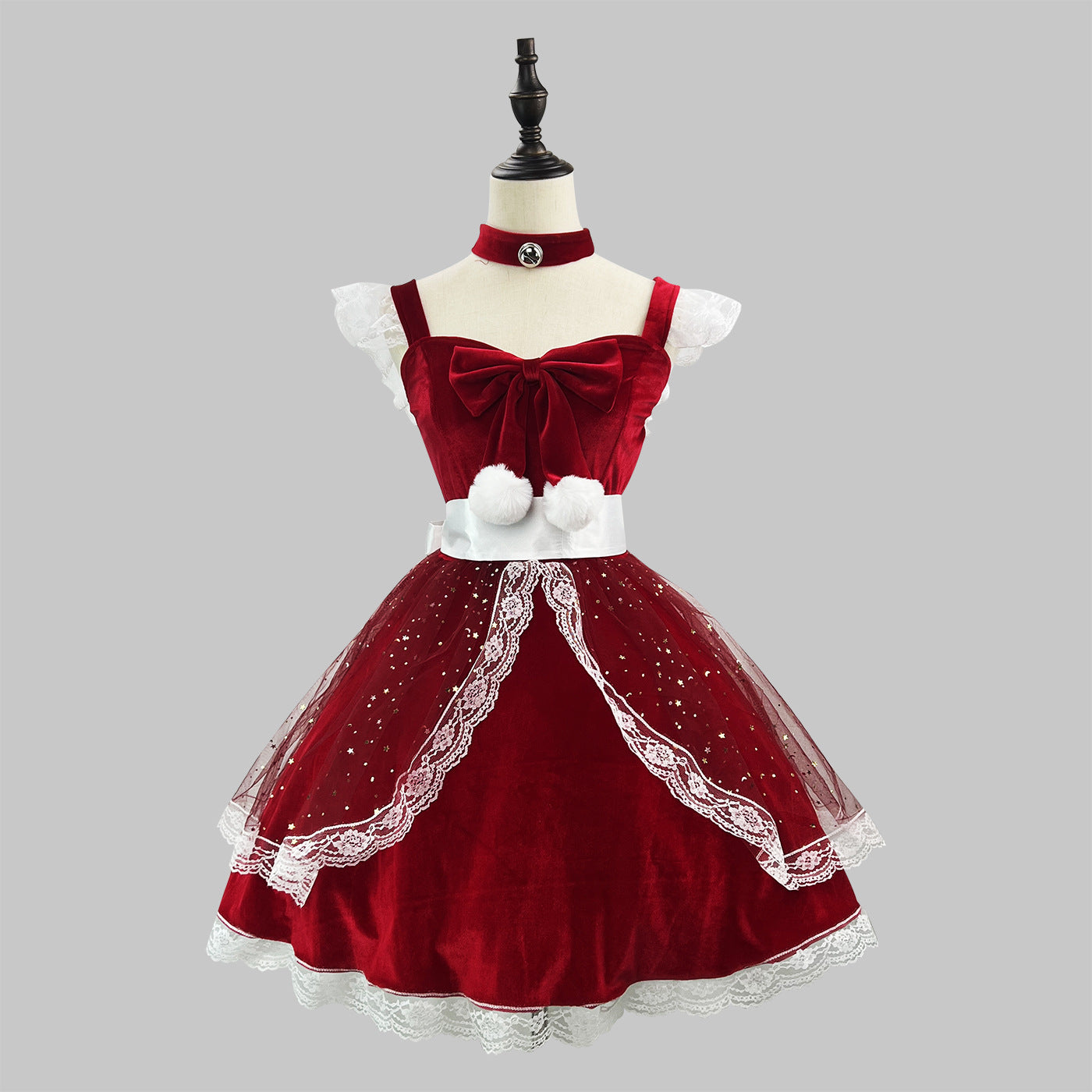 Princess Christmas Outfit In Burgundy Maid Costume Perfect For Influencers And Live-Stream Performances